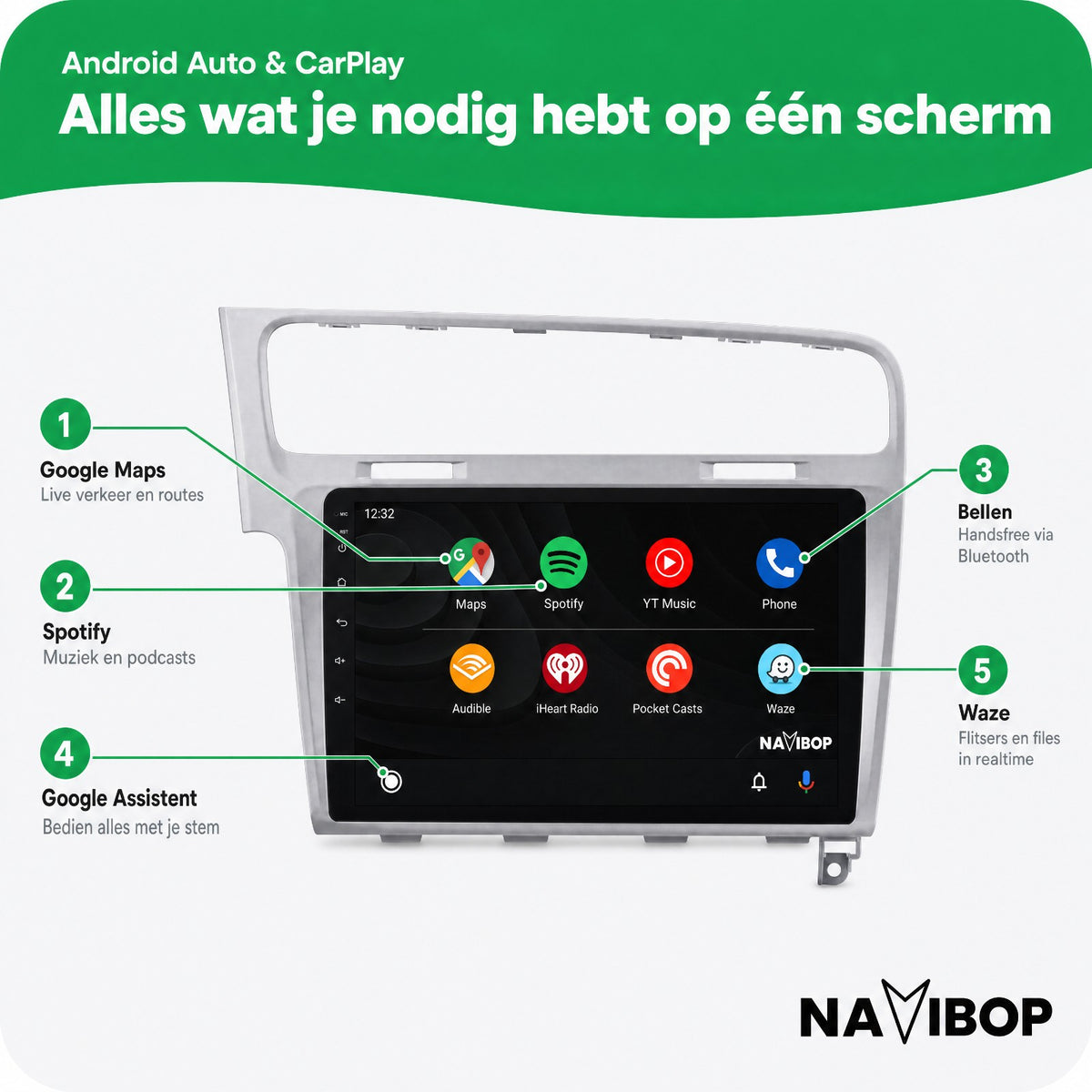 Volkswagen Golf Zilver | Autoradio | Draadloos CarPlay & Android Auto | Android 15 | 2013 t/m 2020