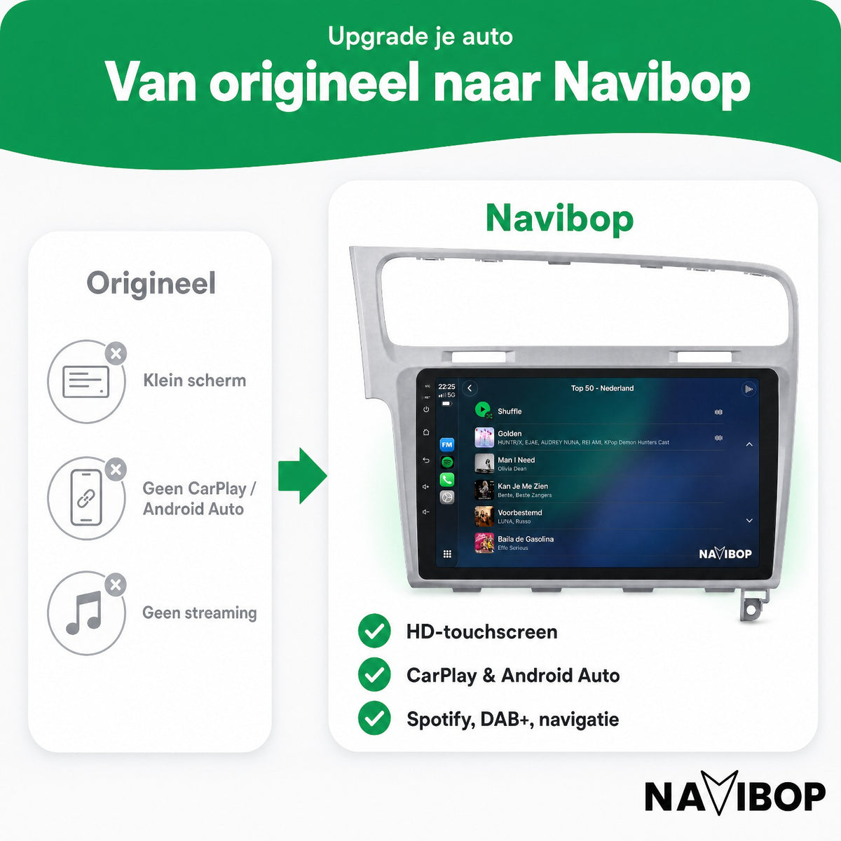 Volkswagen Golf Zilver | Autoradio | Draadloos CarPlay & Android Auto | Android 15 | 2013 t/m 2020