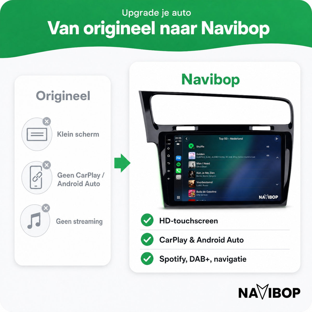 Volkswagen Golf Zwart | Autoradio | Draadloos CarPlay & Android Auto | Android 15 | 2013 t/m 2020