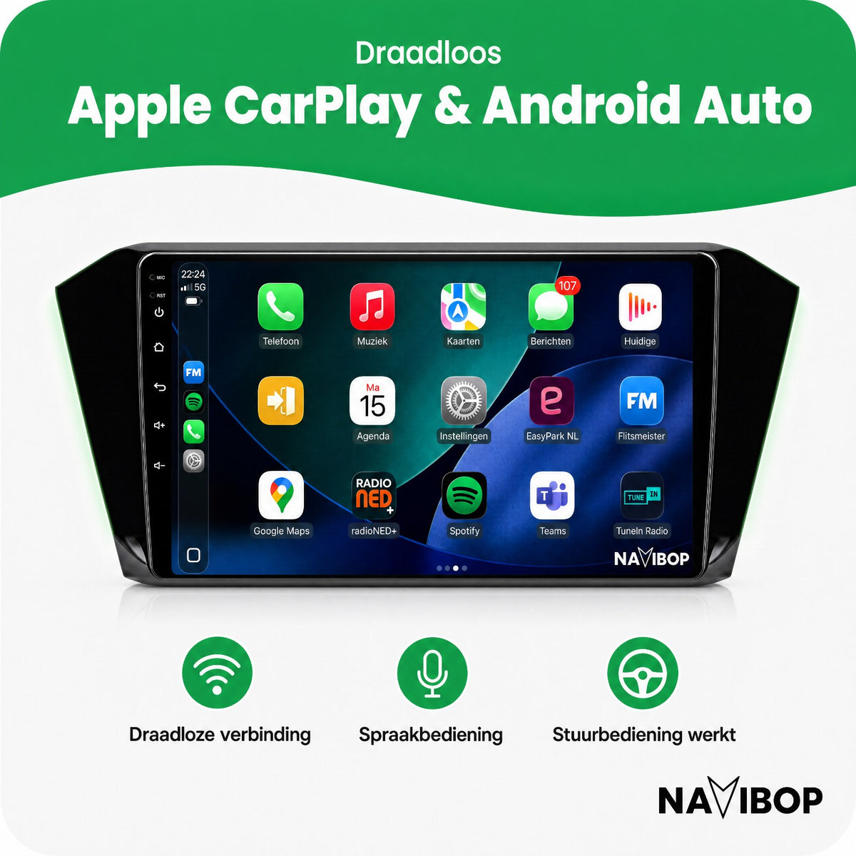 Volkswagen Passat B8 | Autoradio | Draadloos CarPlay & Android Auto | Android 15 | 2015 t/m 2020