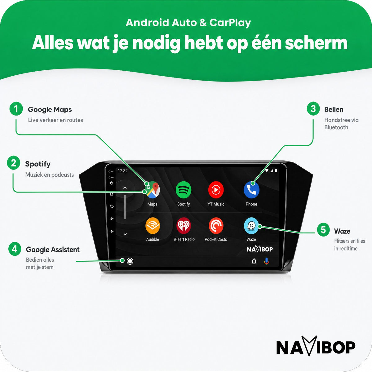 Volkswagen Passat B8 | Autoradio | Draadloos CarPlay & Android Auto | Android 15 | 2015 t/m 2020