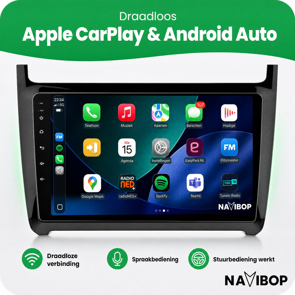 Volkswagen Polo + 2013 Zwart | Autoradio | Draadloos CarPlay & Android Auto | Android 15