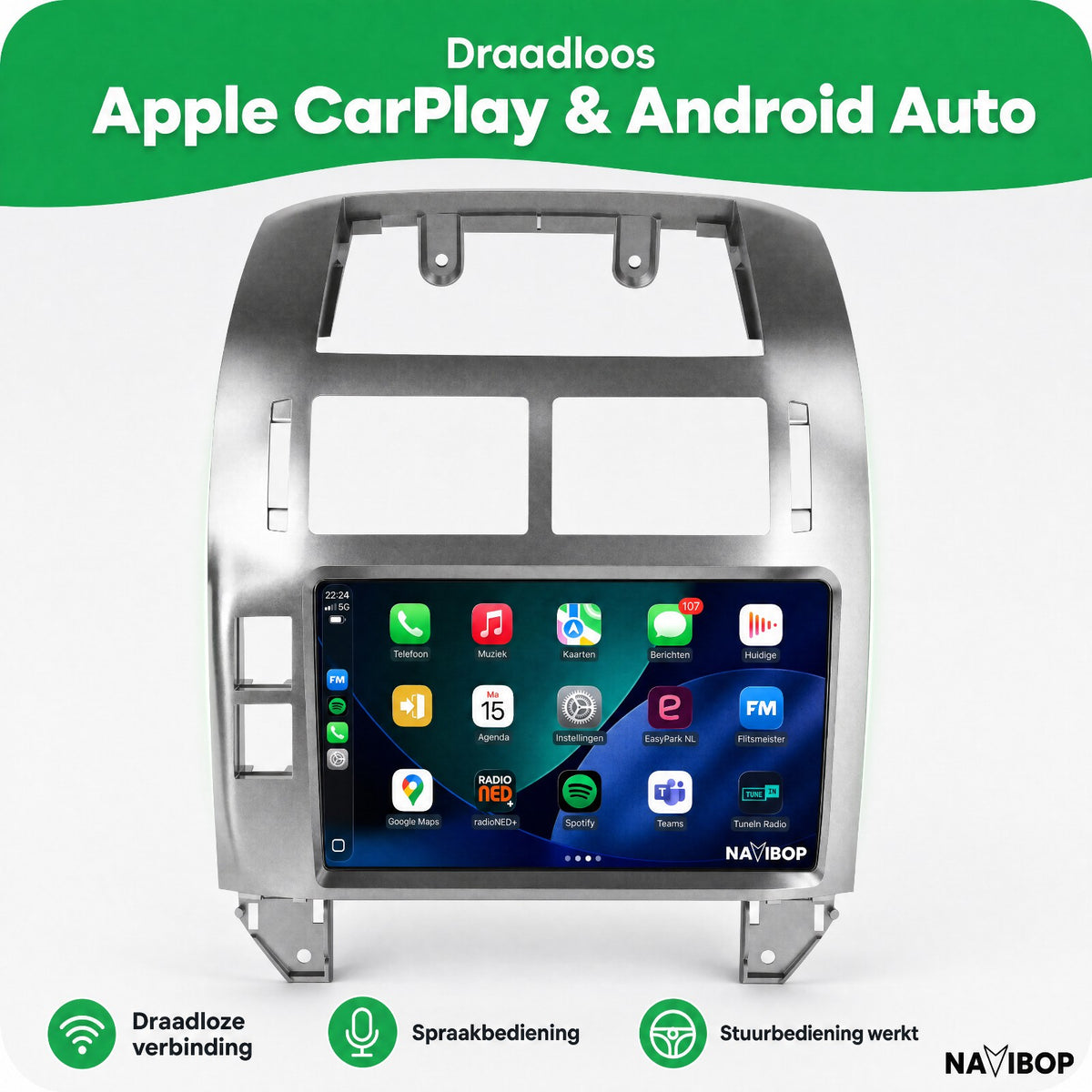 Volkswagen Polo Zilver | Autoradio | Draadloos CarPlay & Android Auto | Android 15 | 2002 t/m 2009