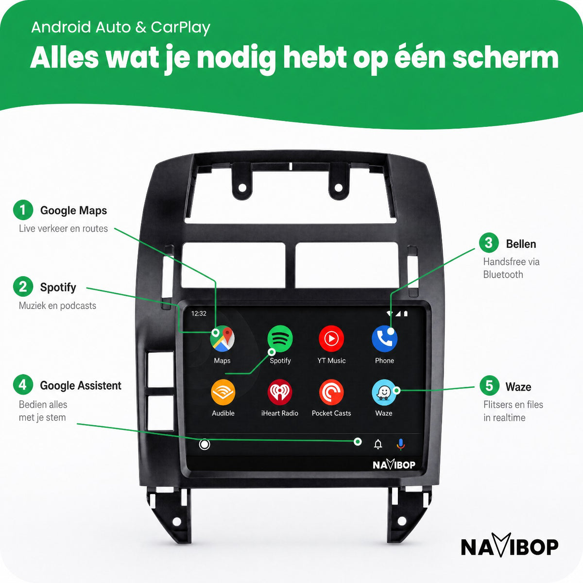 Volkswagen Polo Zwart | Autoradio | Draadloos CarPlay & Android Auto | Android 15 | 2002 t/m 2009