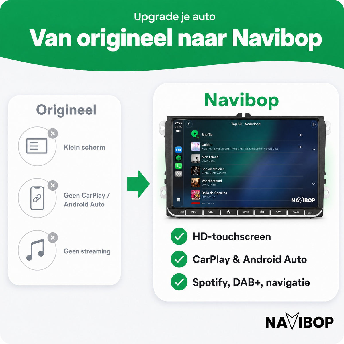Volkswagen Touran | Autoradio | Draadloos CarPlay & Android Auto | Android 15 | 2003 t/m 2010
