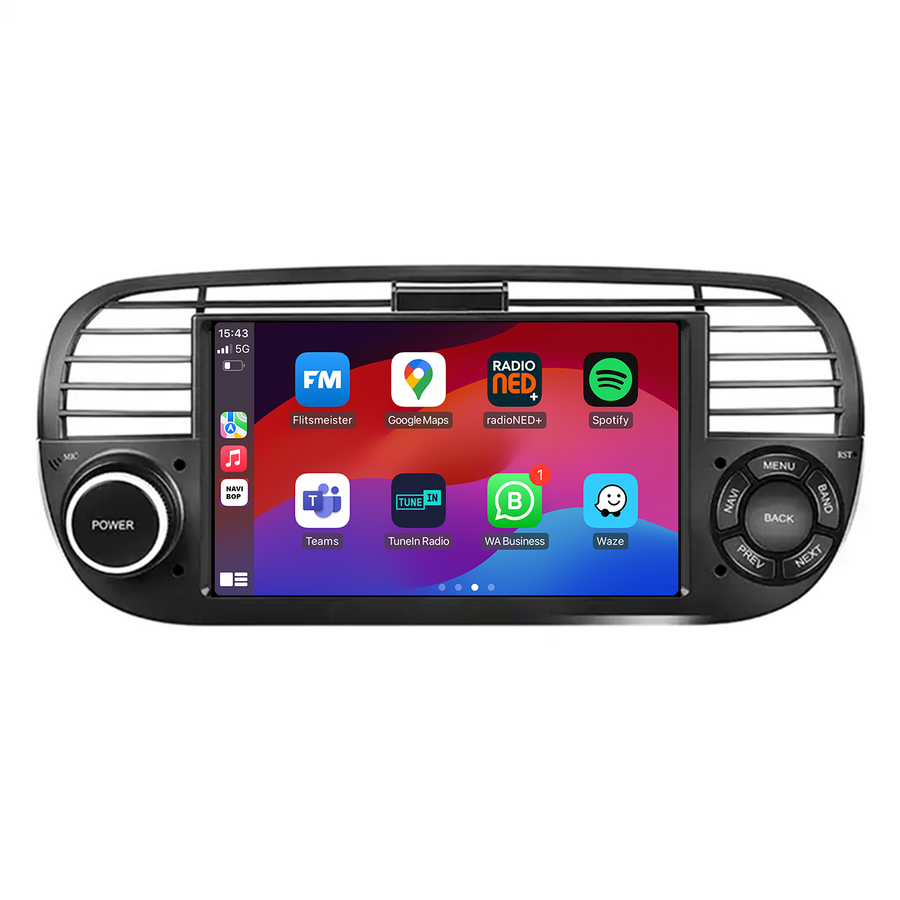Abarth 500 zwart | Autoradio | CarPlay & Android Auto | Android 15.0 | 2005 t/m 2017
