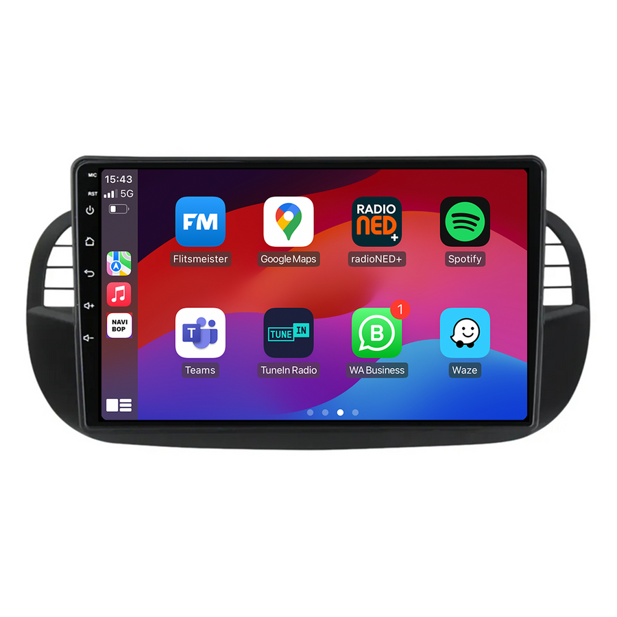 Abarth 500 zwart | Autoradio | CarPlay & Android Auto | Android 15.0 | 2005 t/m 2017