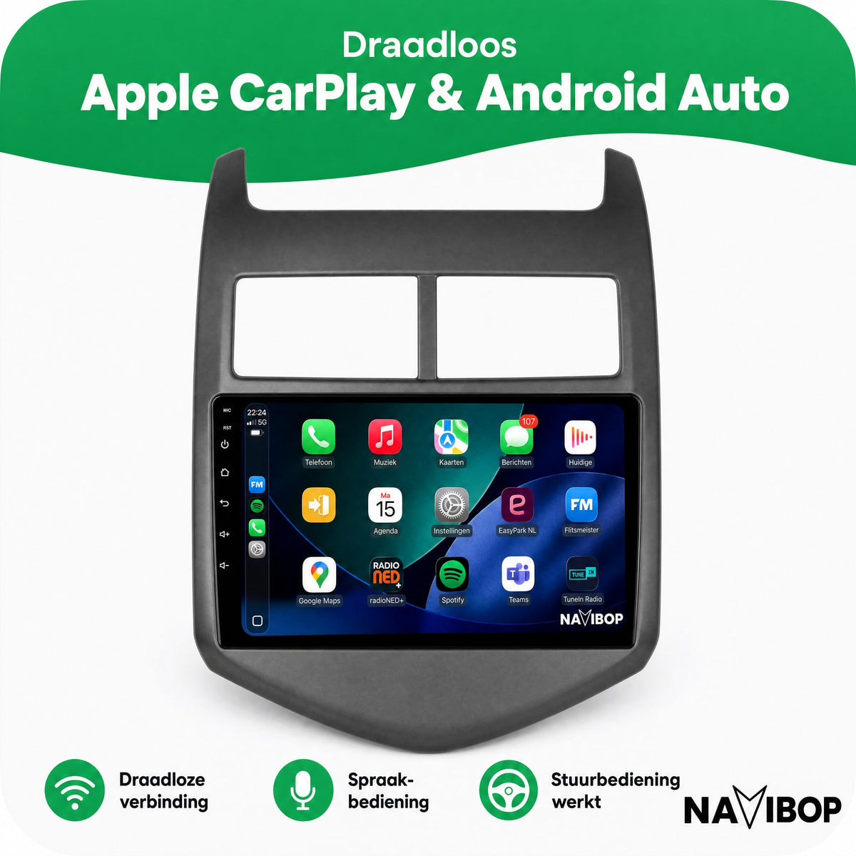 Chevrolet Aveo | Autoradio | Draadloos CarPlay & Android Auto | Android 15 | 2011 t/m 2015