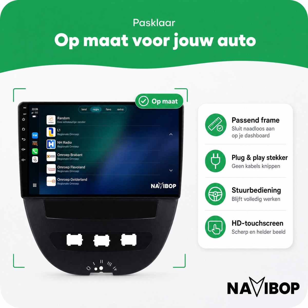 Citroën C1 Toyota Aygo Peugeot 107 | Autoradio | Draadloos CarPlay & Android Auto | Android 15 | 2005 t/m 2014