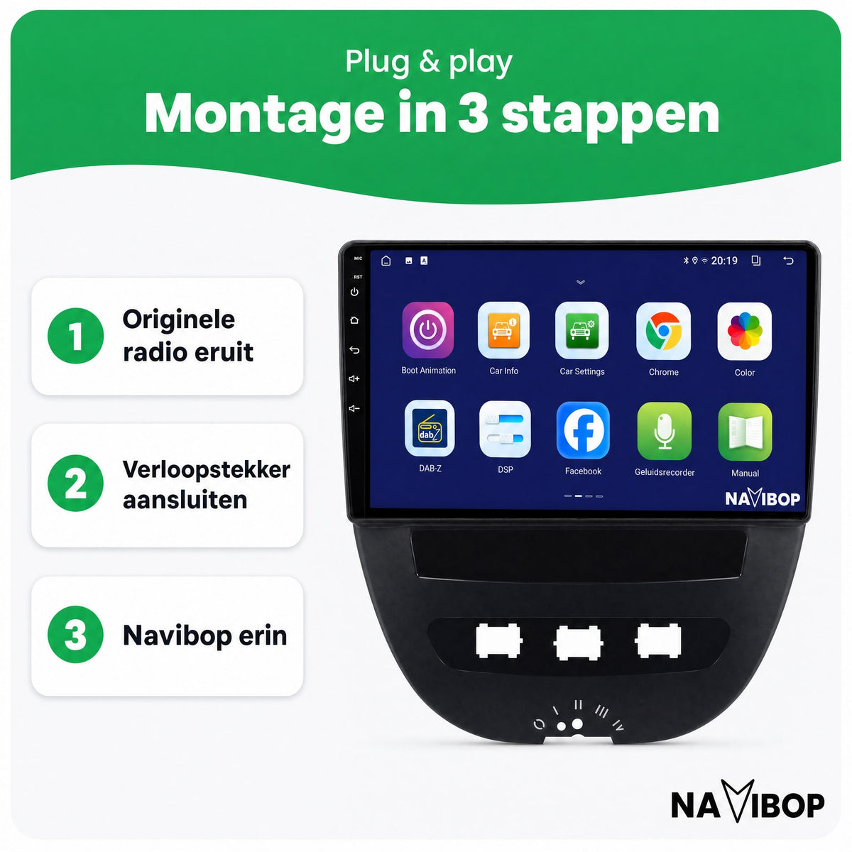 Citroën C1 Toyota Aygo Peugeot 107 | Autoradio | Draadloos CarPlay & Android Auto | Android 15 | 2005 t/m 2014