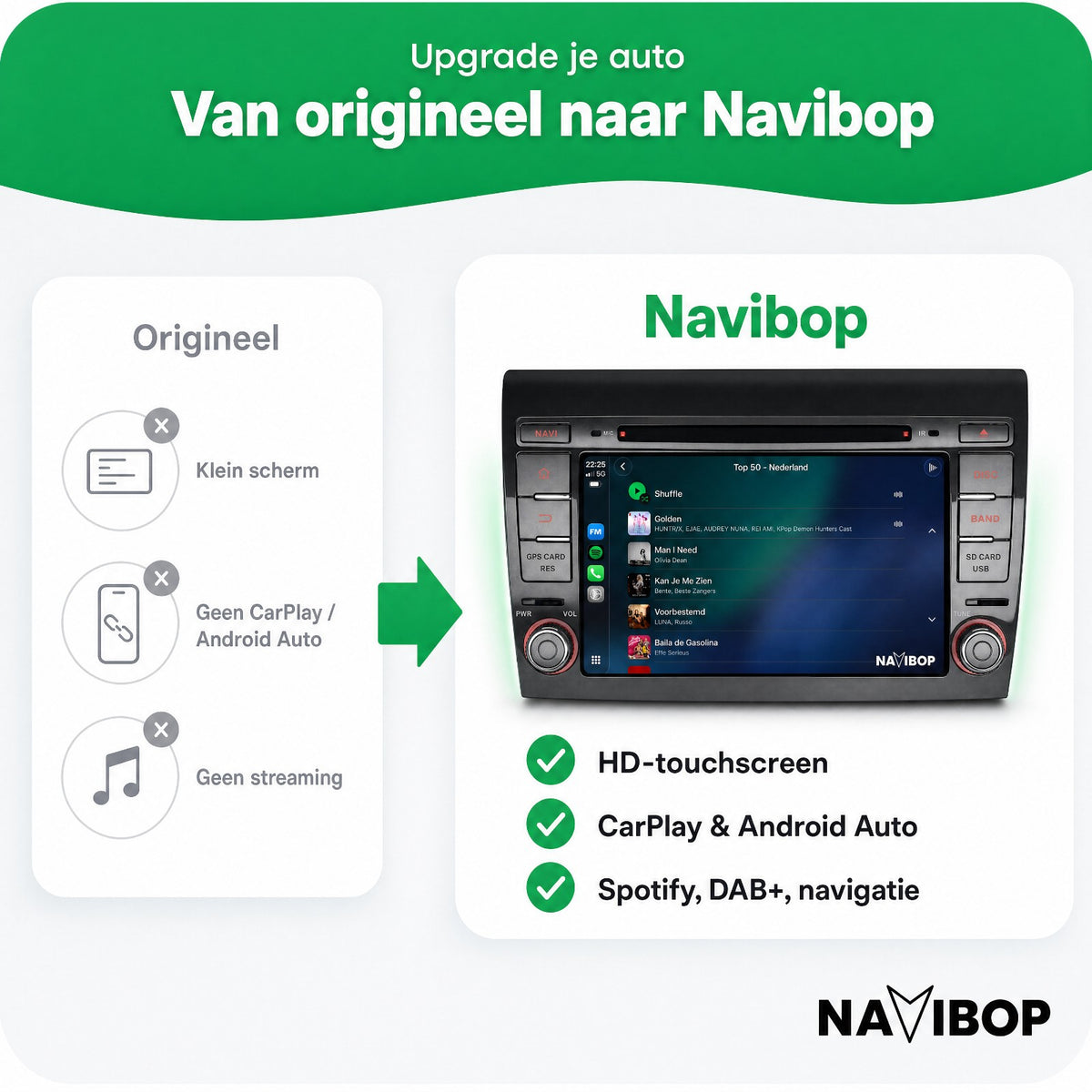 Fiat Bravo | Autoradio | Draadloos CarPlay & Android Auto | Android 15 | 2006 t/m 2017