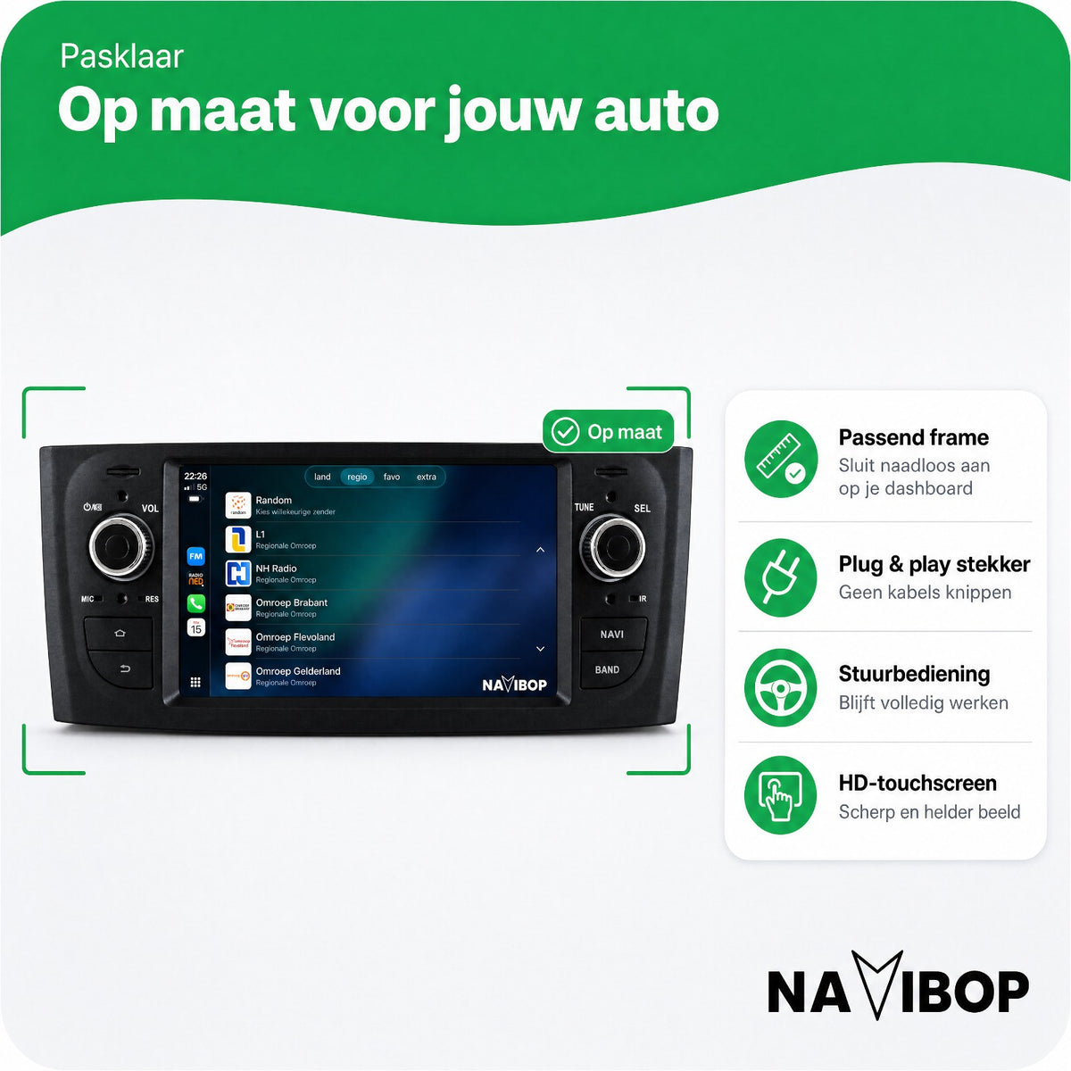 Fiat Punto Versie 2 | Autoradio | Draadloos CarPlay & Android Auto | Android 15 | 2007 t/m 2010