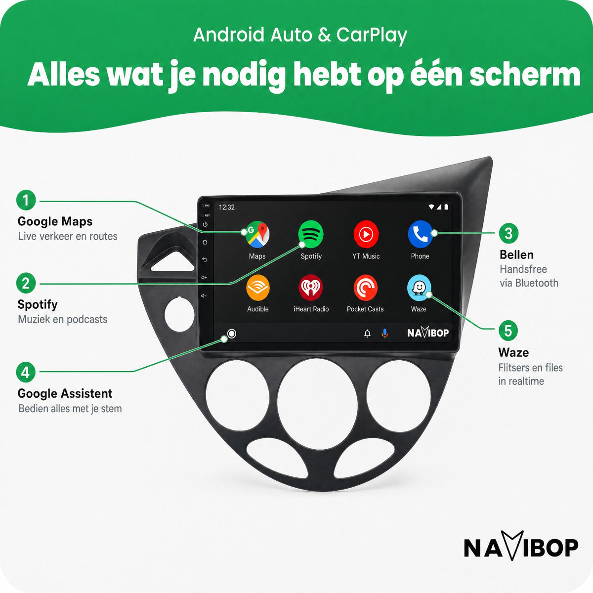 Ford Focus | Autoradio | Draadloos CarPlay & Android Auto | Android 15 | 1998 t/m 2005