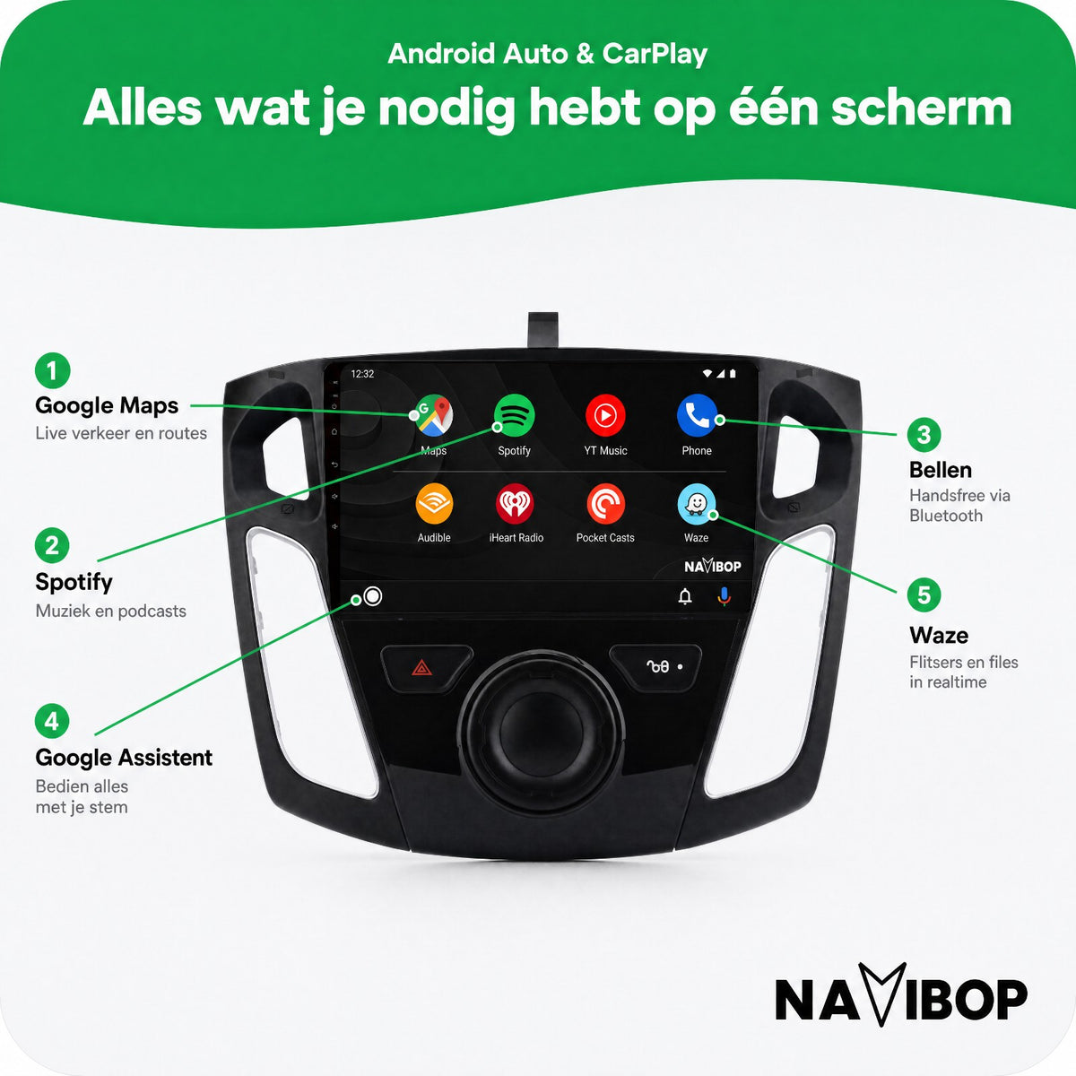 Ford Focus | Autoradio | Draadloos CarPlay & Android Auto | Android 15 | 2011 t/m 2015