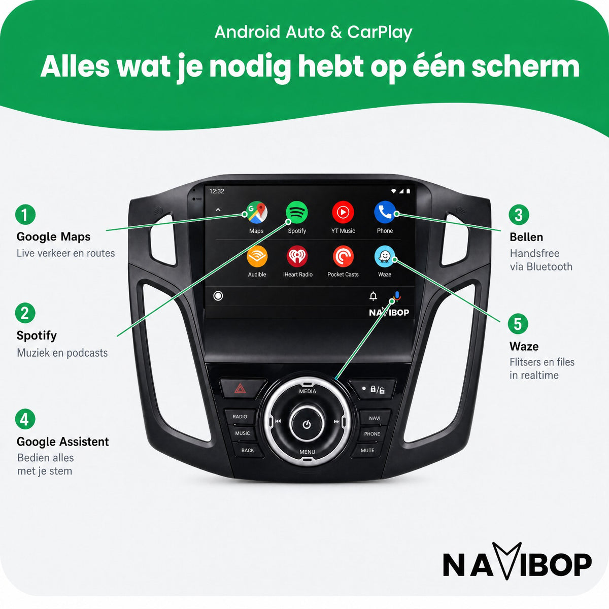 Ford Focus | Autoradio | Draadloos CarPlay & Android Auto | Android 15 | 2011 t/m 2015