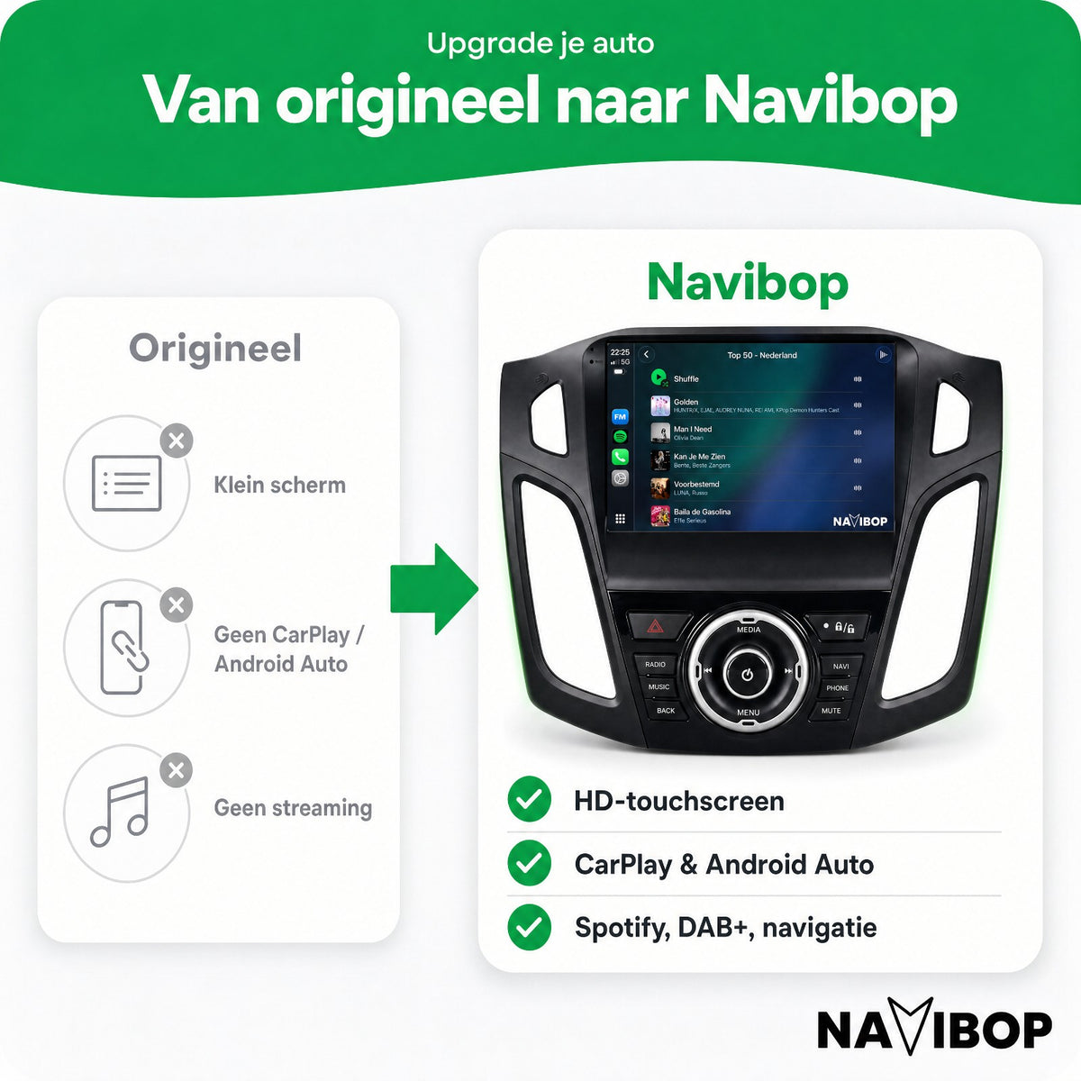 Ford Focus | Autoradio | Draadloos CarPlay & Android Auto | Android 15 | 2011 t/m 2015