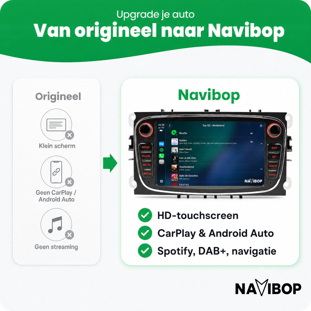 Ford C-Max Fiesta Fusion Zwart | Autoradio | Draadloos CarPlay & Android Auto | Android 15