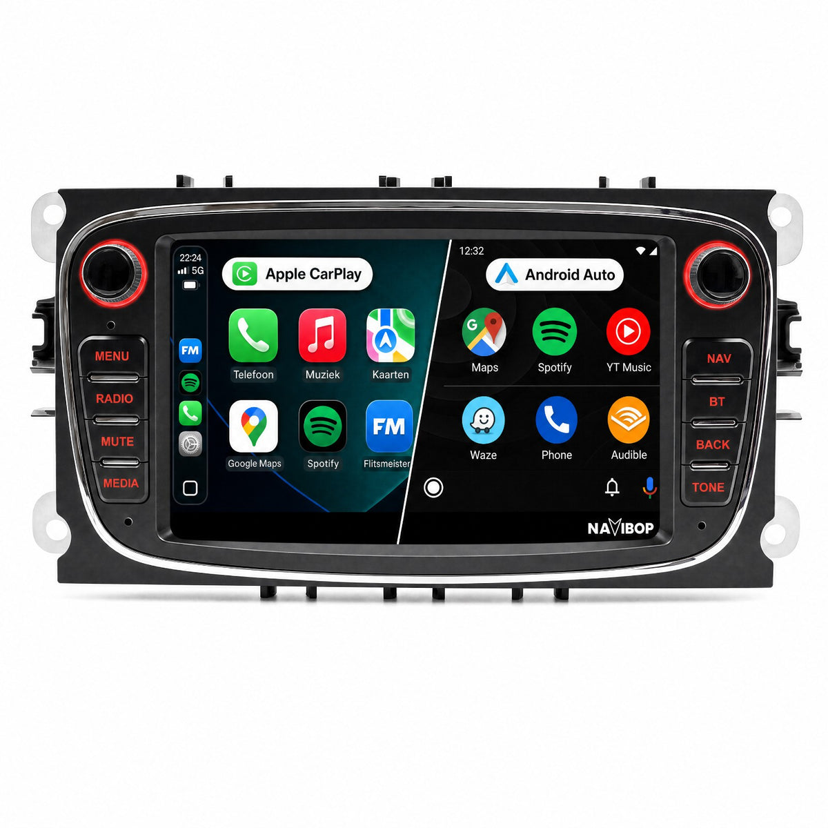 Ford C-Max Fiesta Fusion Zwart | Autoradio | Draadloos CarPlay & Android Auto | Android 15
