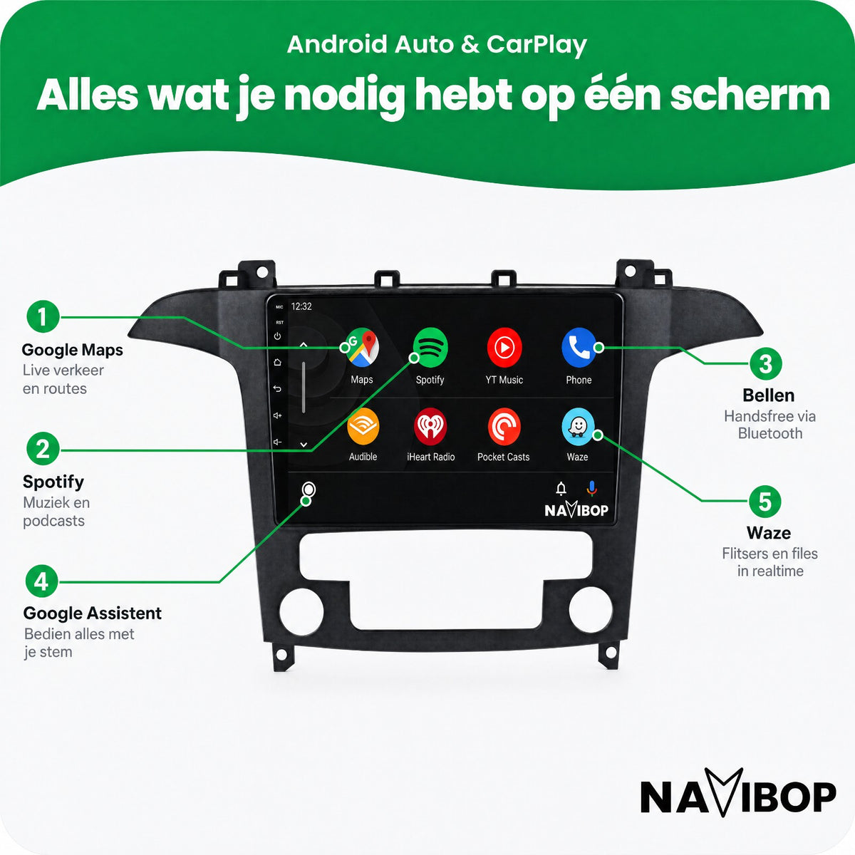 Ford S-max (Automatische airco) | Autoradio | Draadloos CarPlay & Android Auto | Android 15 | 2006 t/m 2015