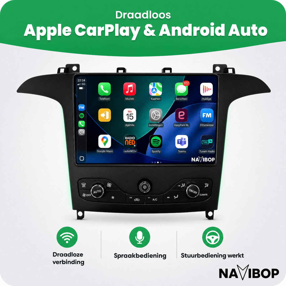 Ford S-max (Incl. aircopaneel) | Autoradio | Draadloos CarPlay & Android Auto | Android 15 | 2009 t/m 2015