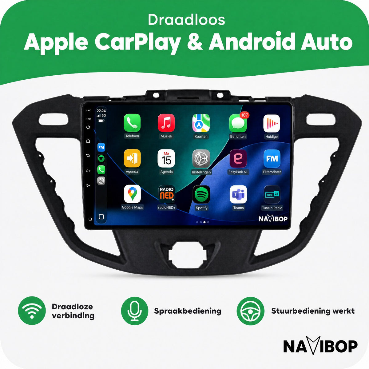Ford Transit | Autoradio | Draadloos CarPlay & Android Auto | Android 15 | 2014 t/m 2018