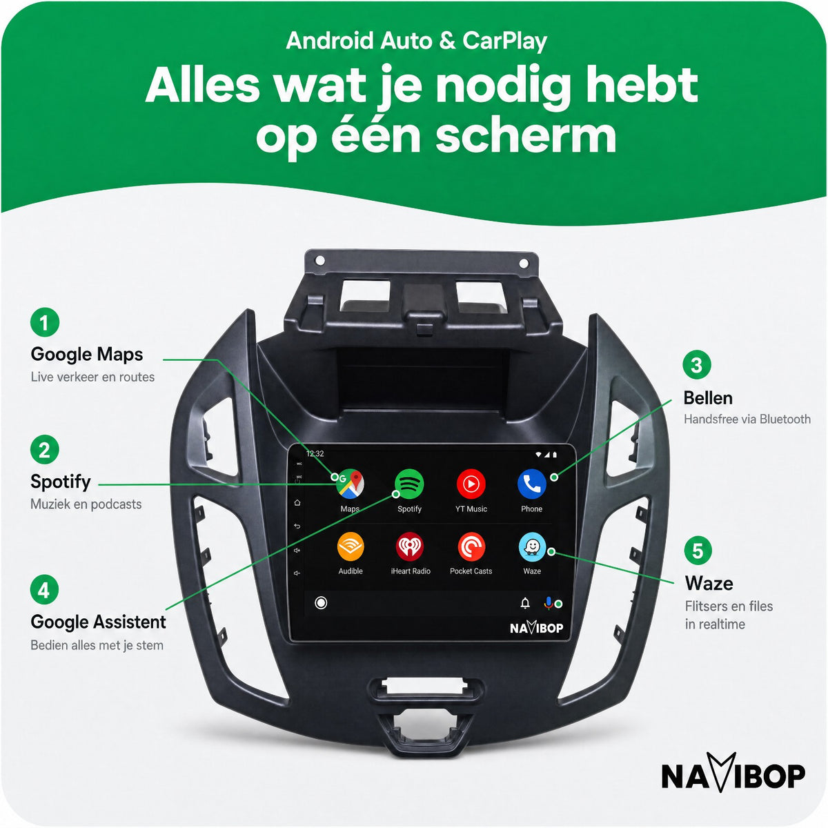 Ford Transit Connect | Autoradio | Draadloos CarPlay & Android Auto | Android 15 | 2013 t/m 2024