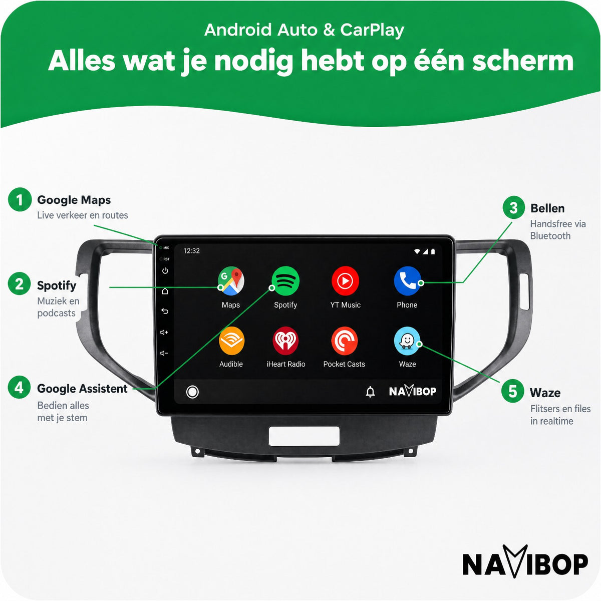 Honda Accord | Autoradio | Draadloos CarPlay & Android Auto | Android 15 | 2008 t/m 2012