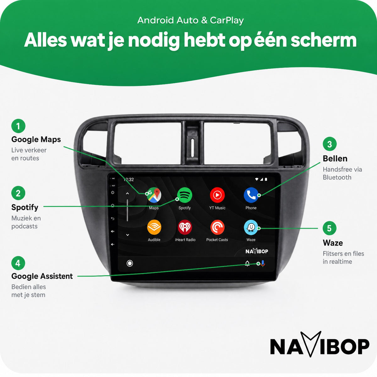 Honda Civic | Autoradio | Draadloos CarPlay & Android Auto | Android 15 | 1996 t/m 2000