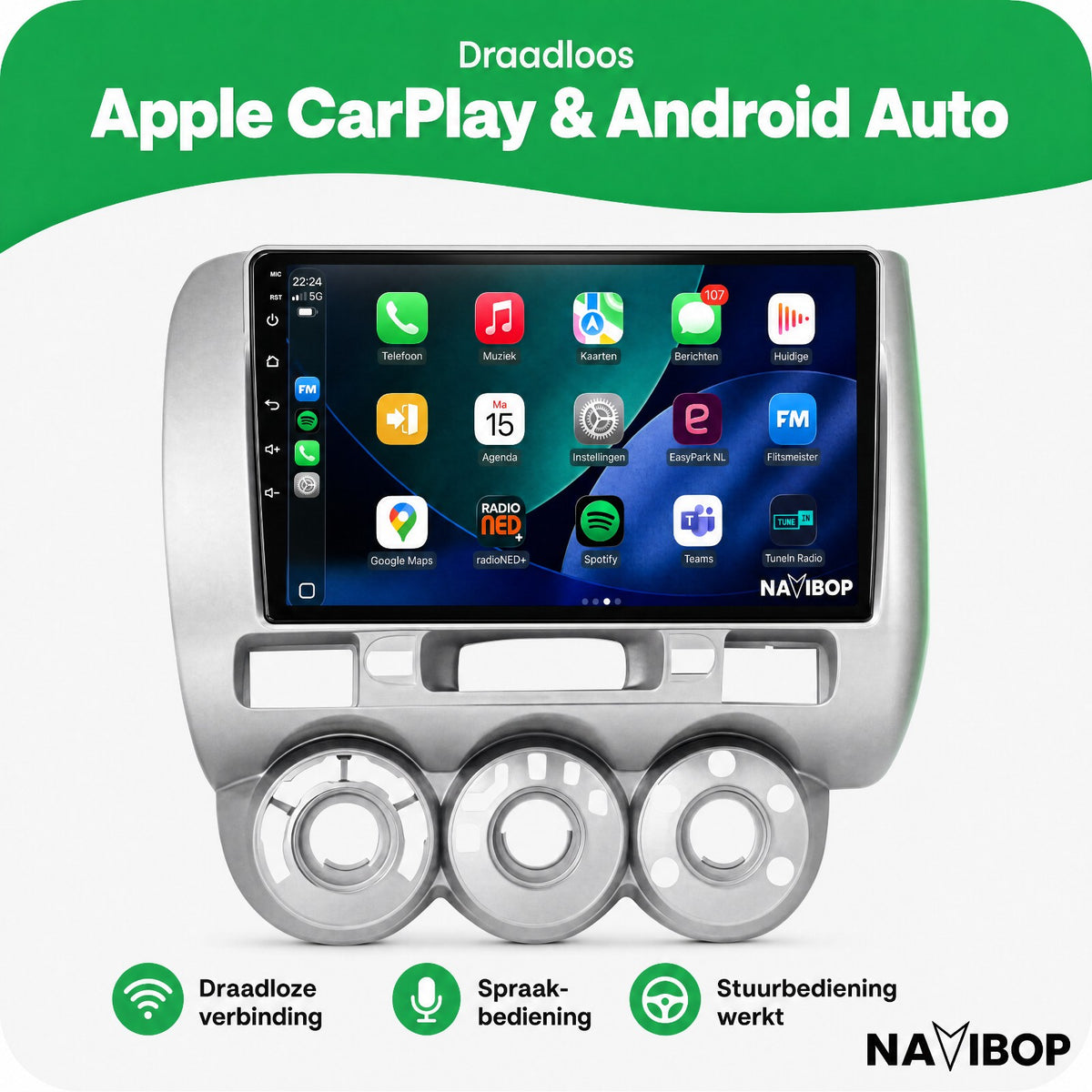 Honda Jazz | Autoradio | Draadloos CarPlay & Android Auto | Android 15 | 2002 t/m 2008