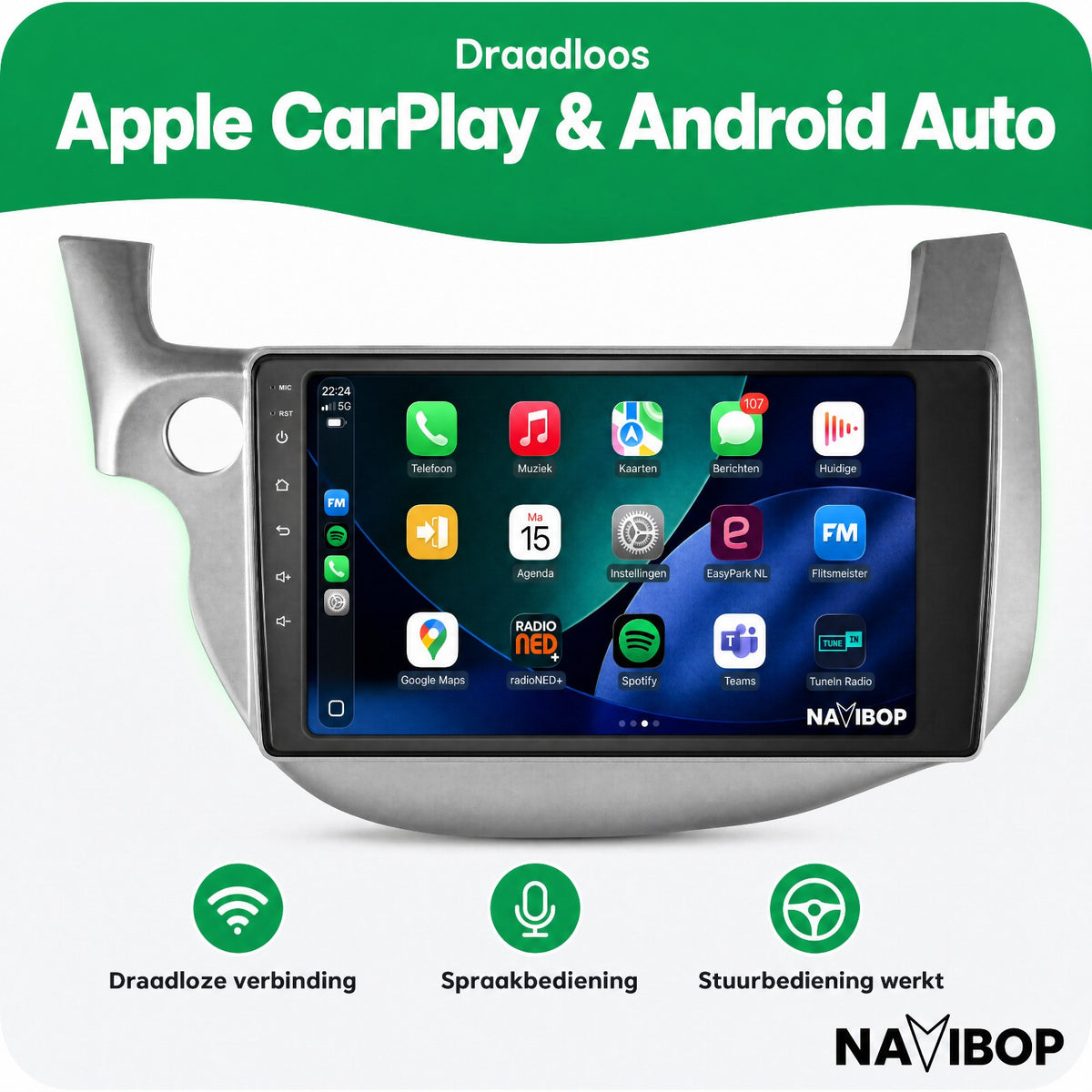 Honda Jazz Fit Grijs | Autoradio | Draadloos CarPlay & Android Auto | Android 15 | 2007 t/m 2015