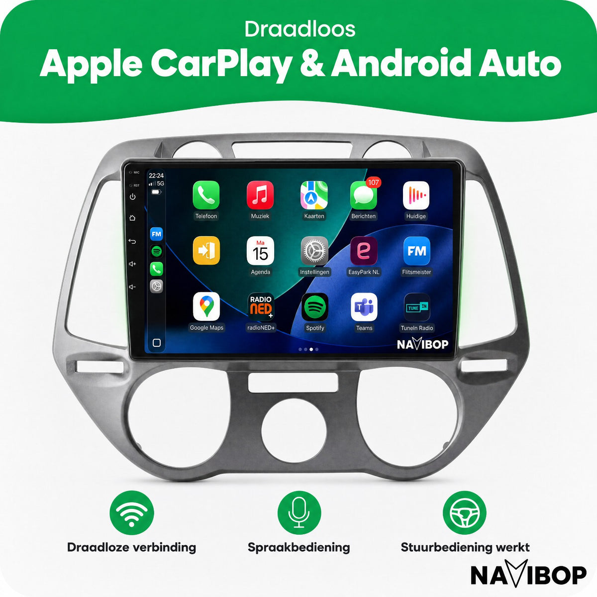 Hyundai I20 | Autoradio | Draadloos CarPlay & Android Auto | Android 15 | 2008 t/m 2014