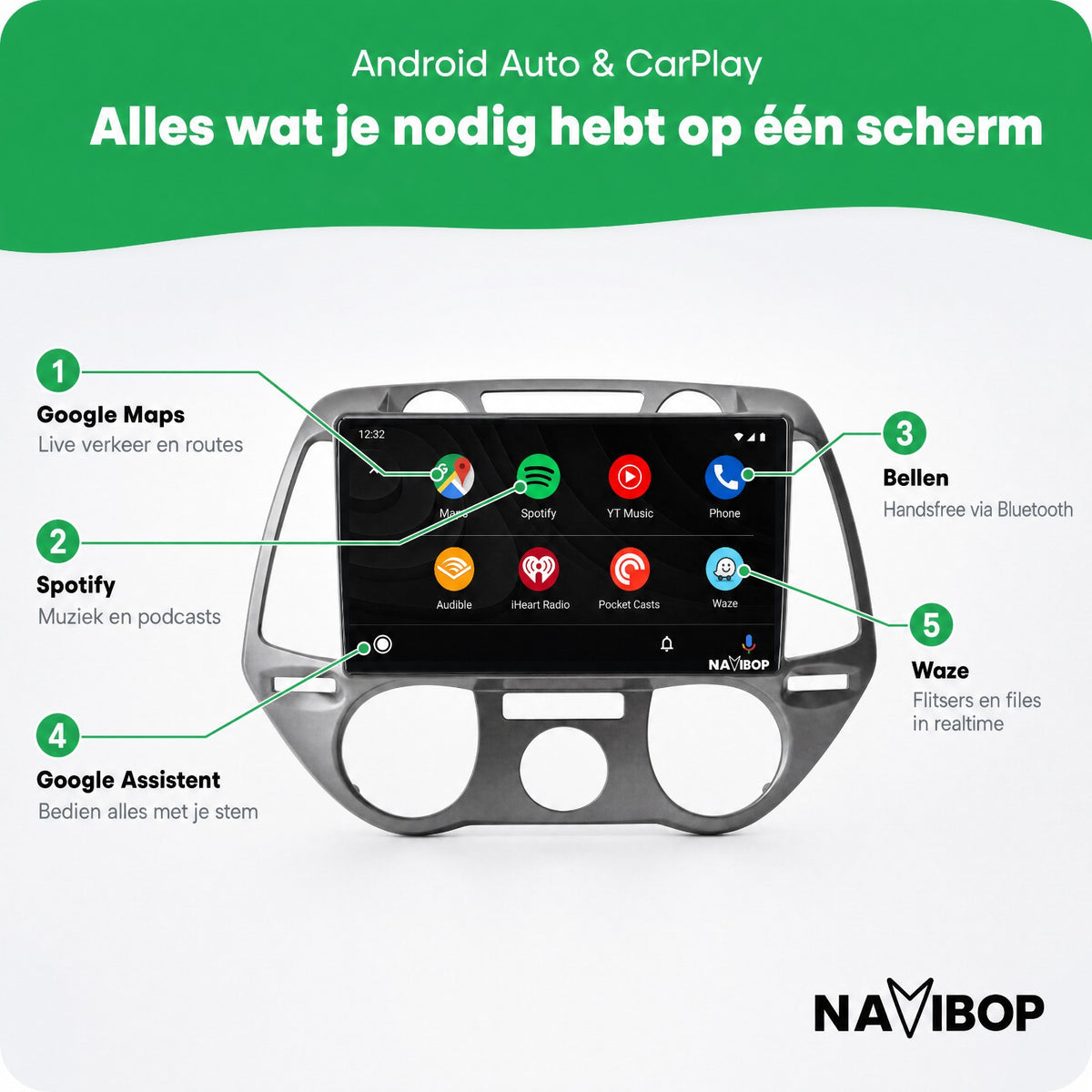 Hyundai I20 Versie 2 | Autoradio | Draadloos CarPlay & Android Auto | Android 15 | 2008 t/m 2014