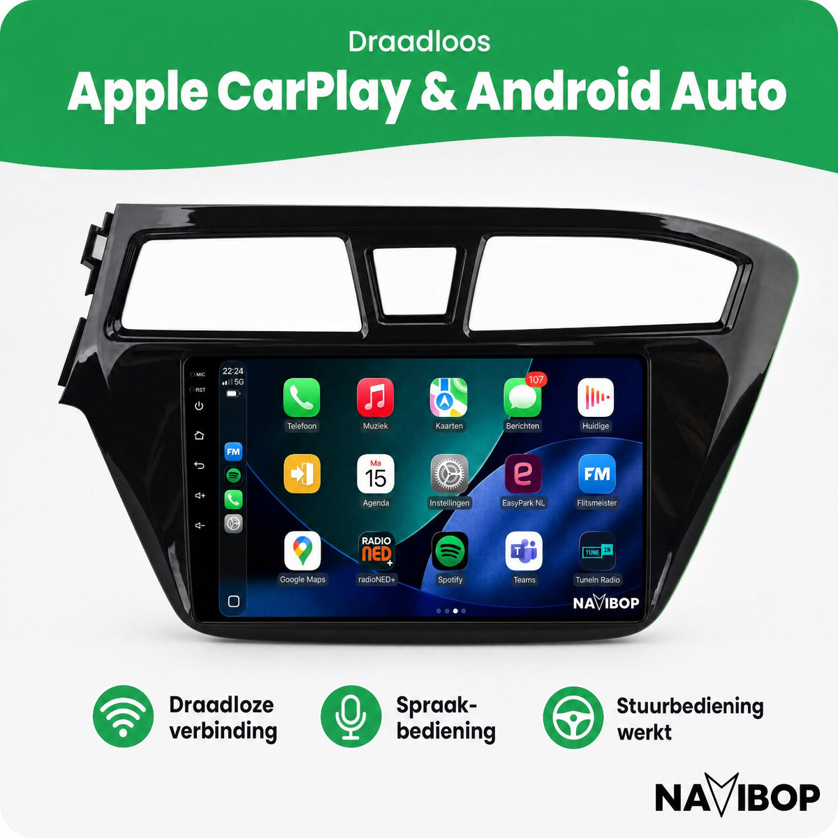 Hyundai I20 | Autoradio | Draadloos CarPlay & Android Auto | Android 15 | 2015 t/m 2019