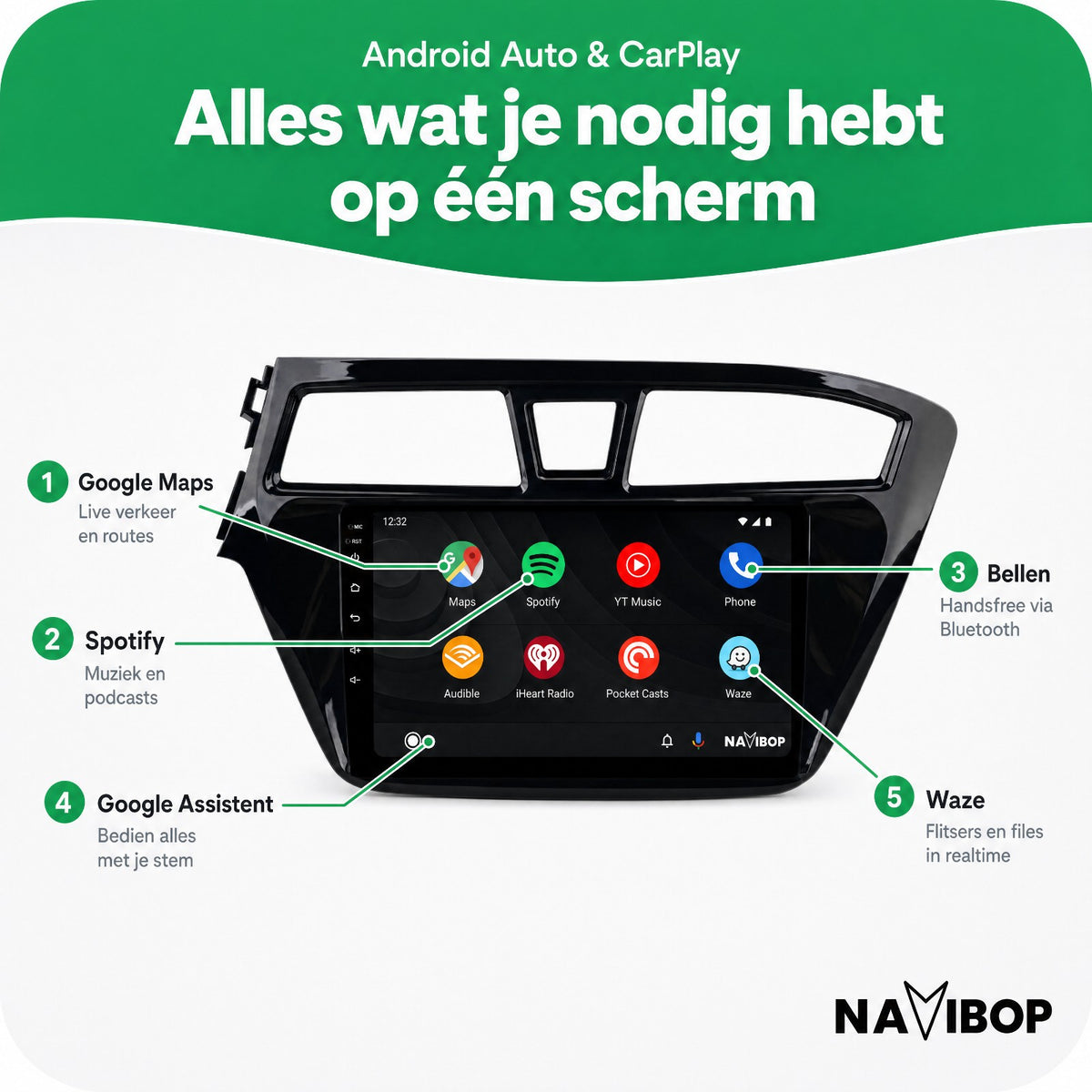 Hyundai I20 | Autoradio | Draadloos CarPlay & Android Auto | Android 15 | 2015 t/m 2019