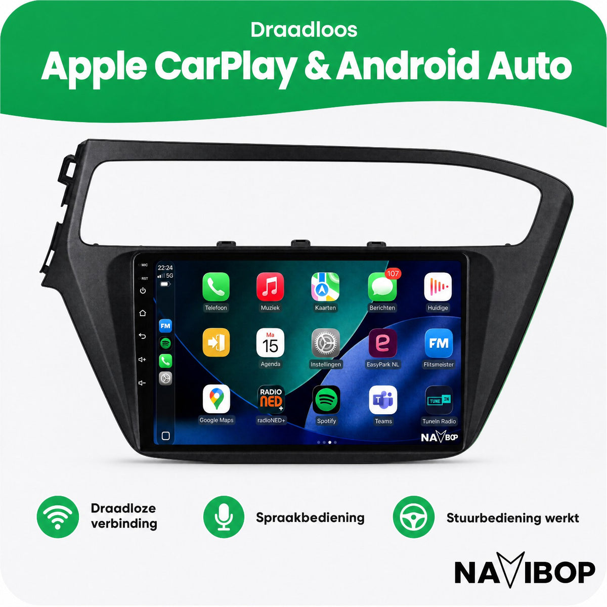 Hyundai I20 zonder gevaren licht | Autoradio | Draadloos CarPlay & Android Auto | Android 15 | 2014 t/m 2020
