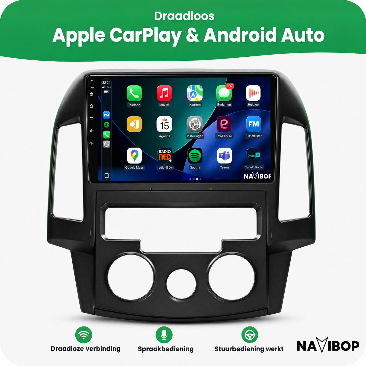 Hyundai I30 (manuele airco) | Autoradio | Draadloos CarPlay & Android Auto | Android 15 | 2007 t/m 2013