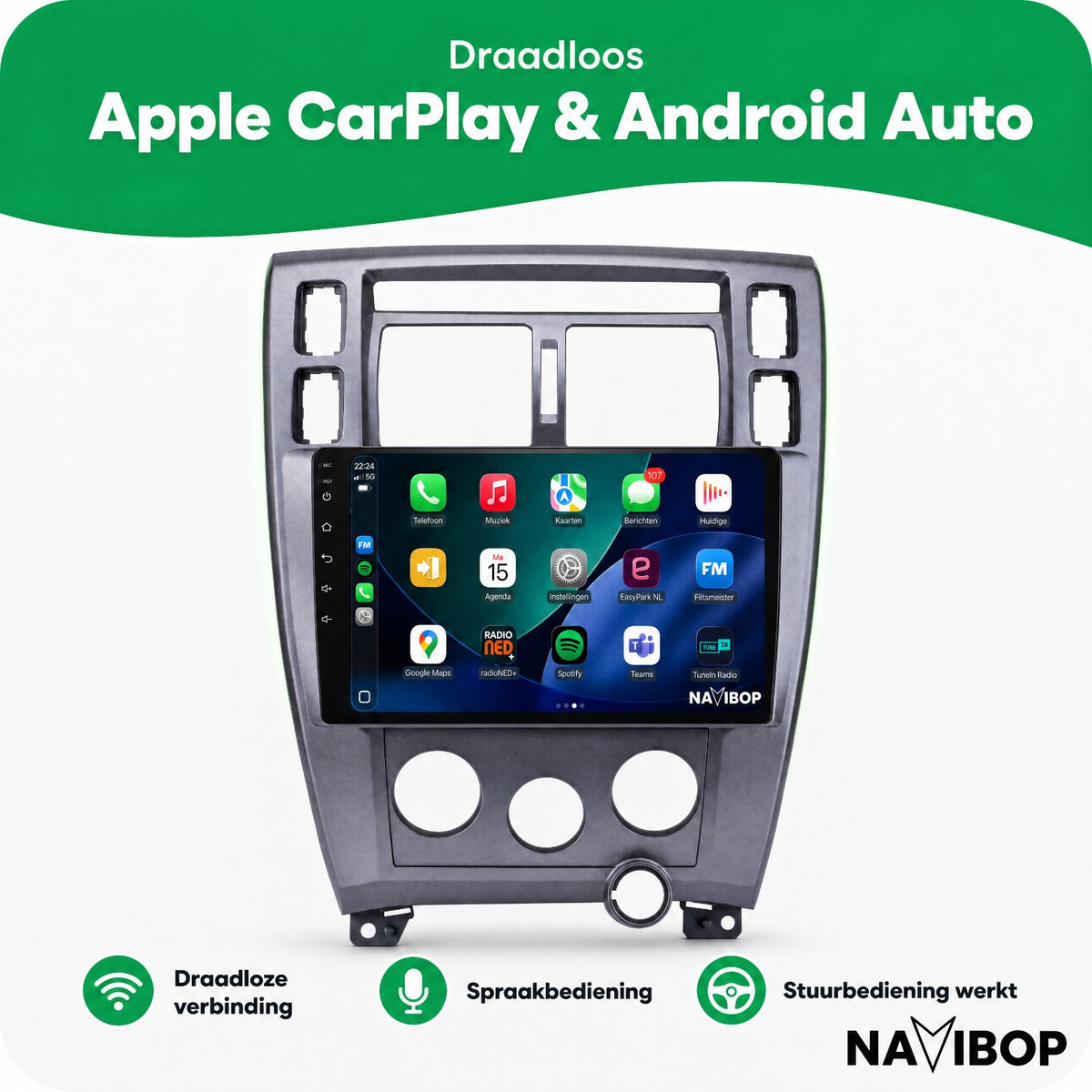 Hyundai Tucson Zwart | Autoradio | Draadloos CarPlay & Android Auto | Android 15 | 2004 t/m 2009