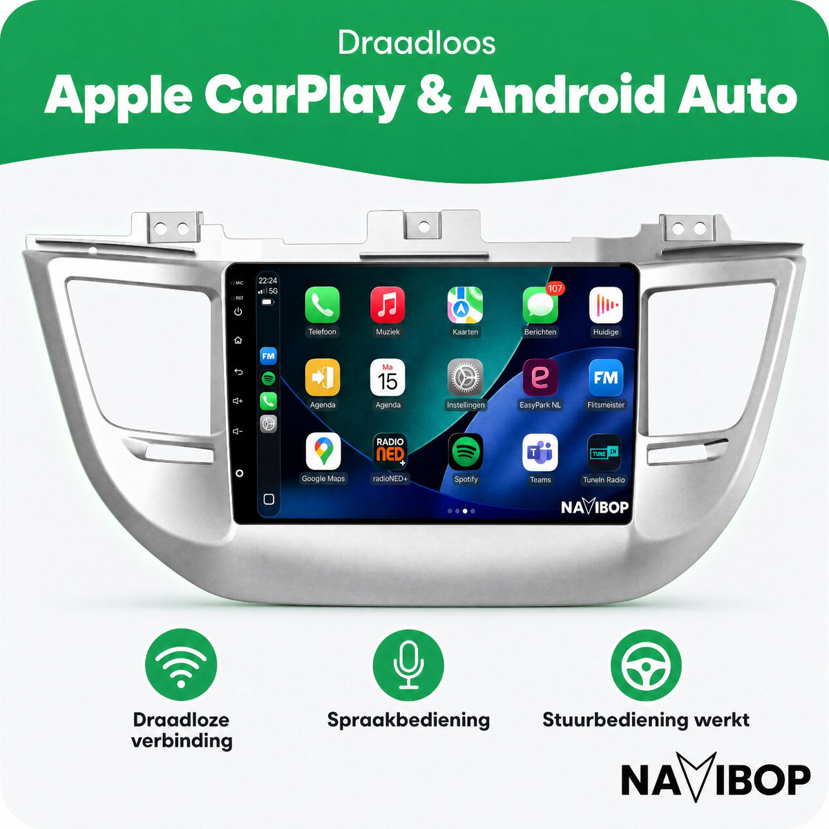 Hyundai Tucson | Autoradio | Draadloos CarPlay & Android Auto | Android 15 | 2009 t/m 2017