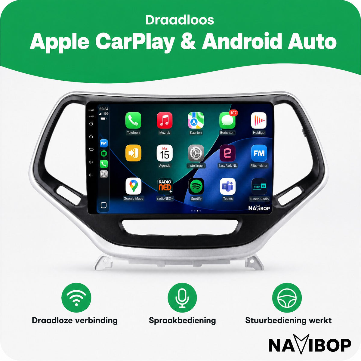 Jeep Cherokee | Autoradio | Draadloos CarPlay & Android Auto | Android 15