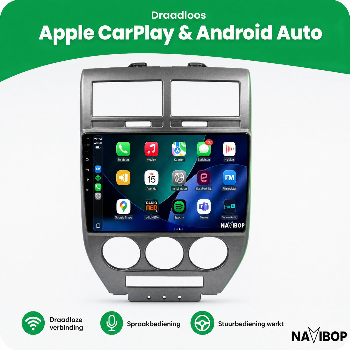 Jeep Compass Zilver | Autoradio | Draadloos CarPlay & Android Auto | Android 15 | 2006 t/m 2010