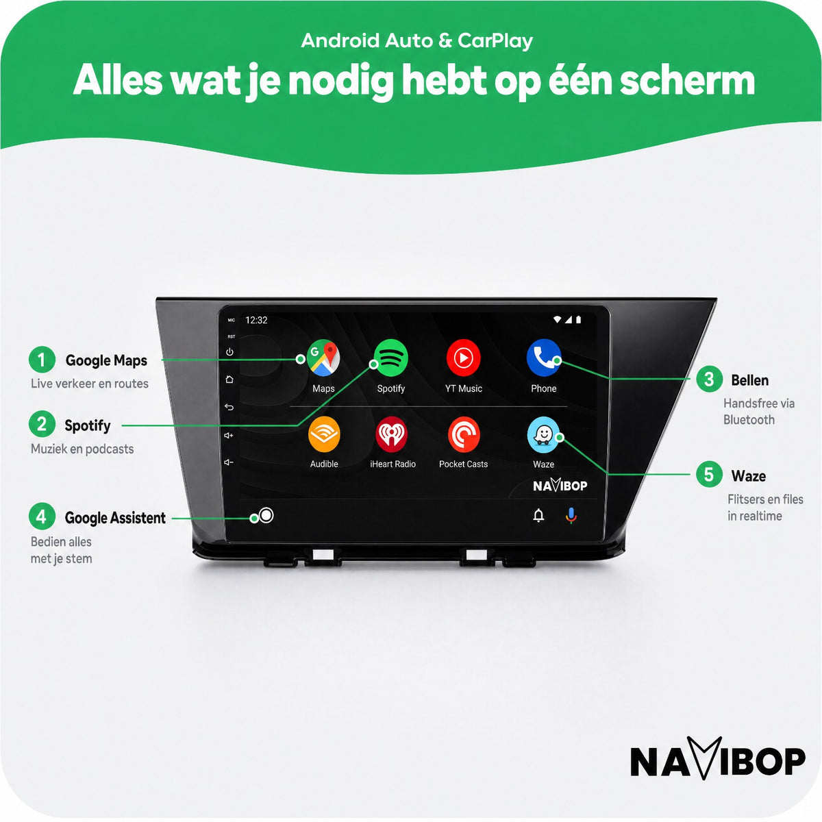 Kia Niro | Autoradio | Draadloos CarPlay & Android Auto | Android 15 | 2016 t/m 2019