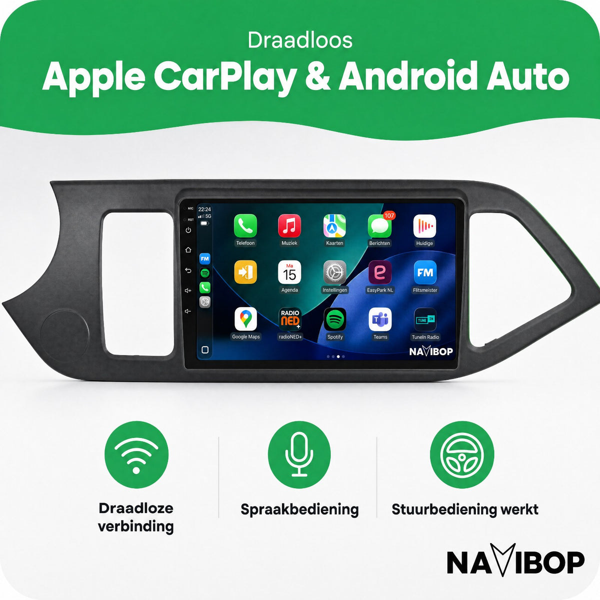 Kia Picanto Morning | Autoradio | Draadloos CarPlay & Android Auto | Android 15 | 2011 t/m 2017