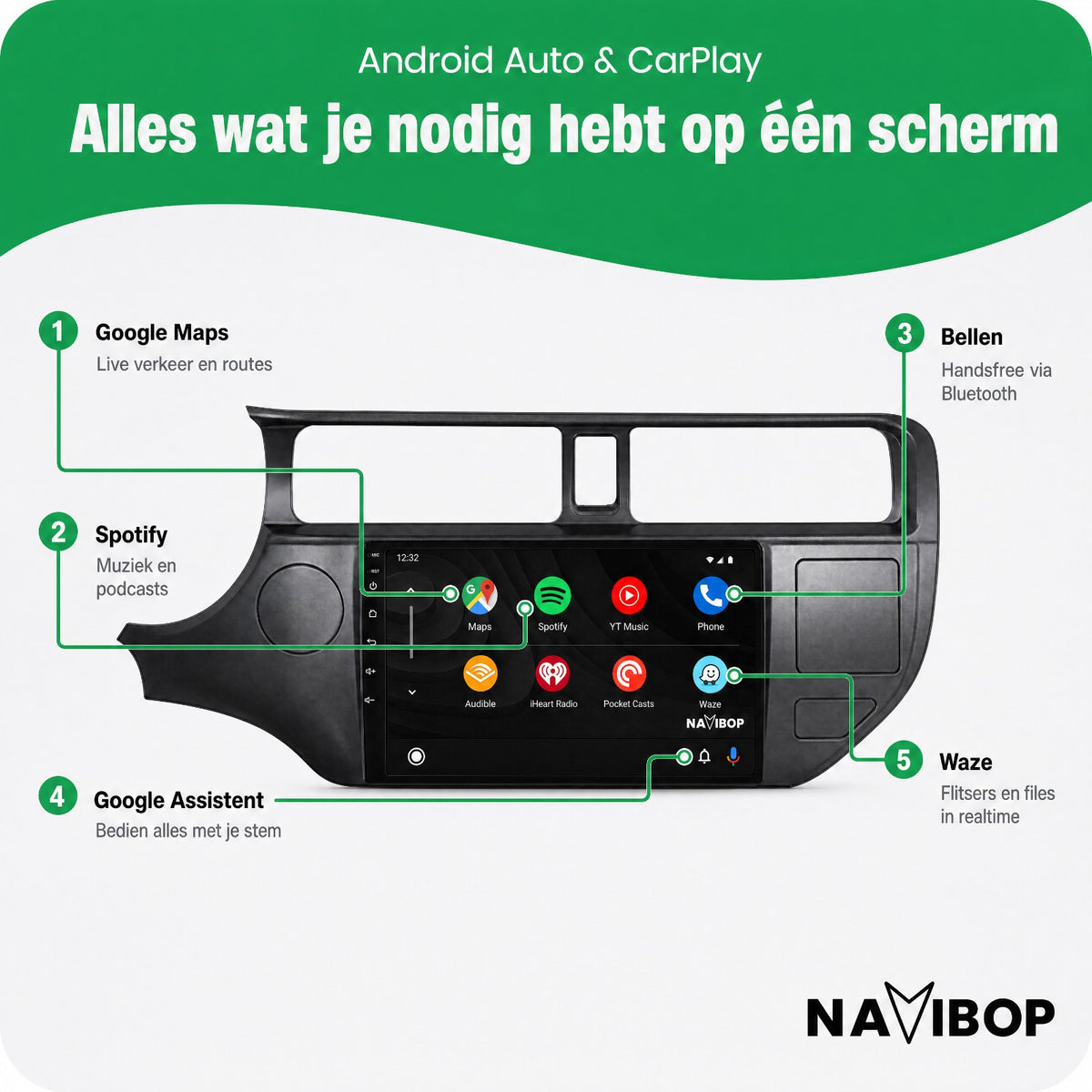 Kia Rio (met gevarenlicht) | Autoradio | Draadloos CarPlay & Android Auto | Android 15 | 2011 t/m 2015