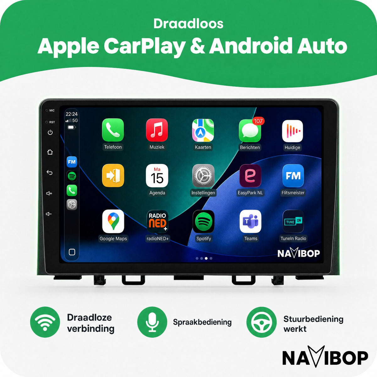 Kia Rio | Autoradio | Draadloos CarPlay & Android Auto | Android 15 | 2016 t/m 2022