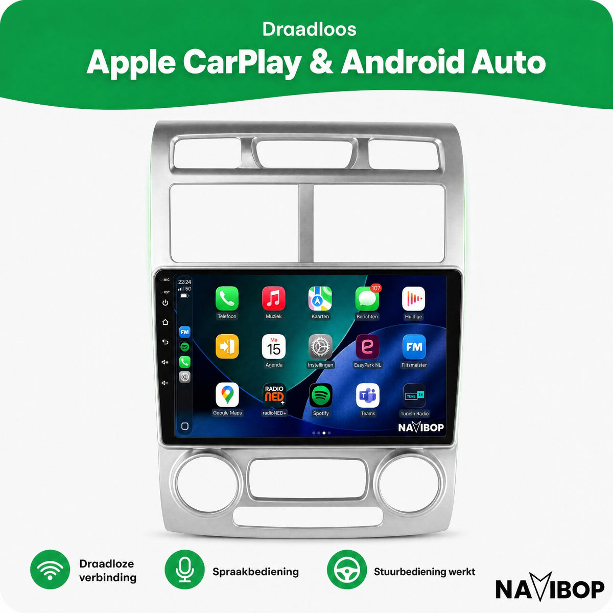 Kia Sportage Zilver | Autoradio | Draadloos CarPlay & Android Auto | Android 15 | 2005 t/m 2010