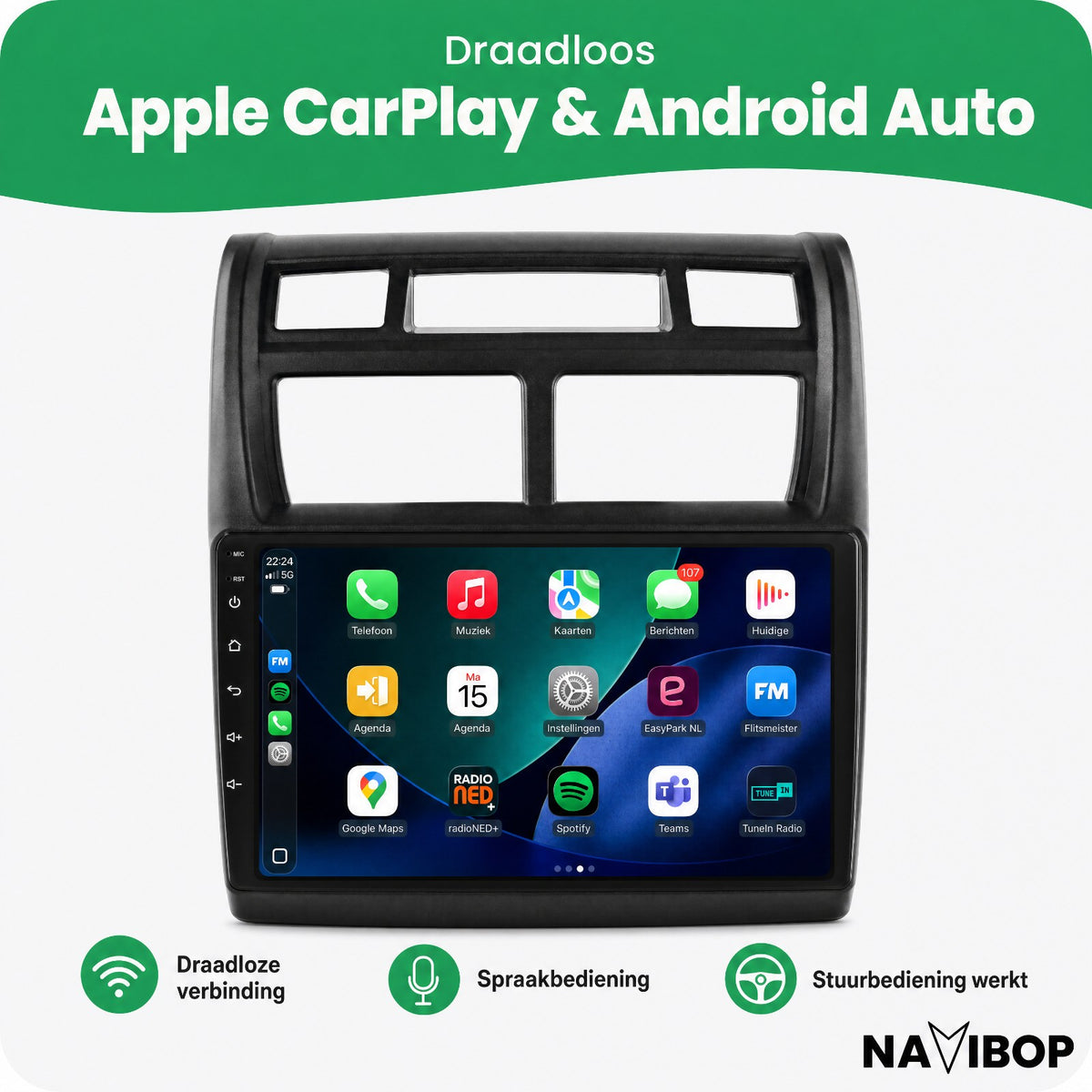 Kia Sportage Zwart | Autoradio | Draadloos CarPlay & Android Auto | Android 15 | 2005 t/m 2010