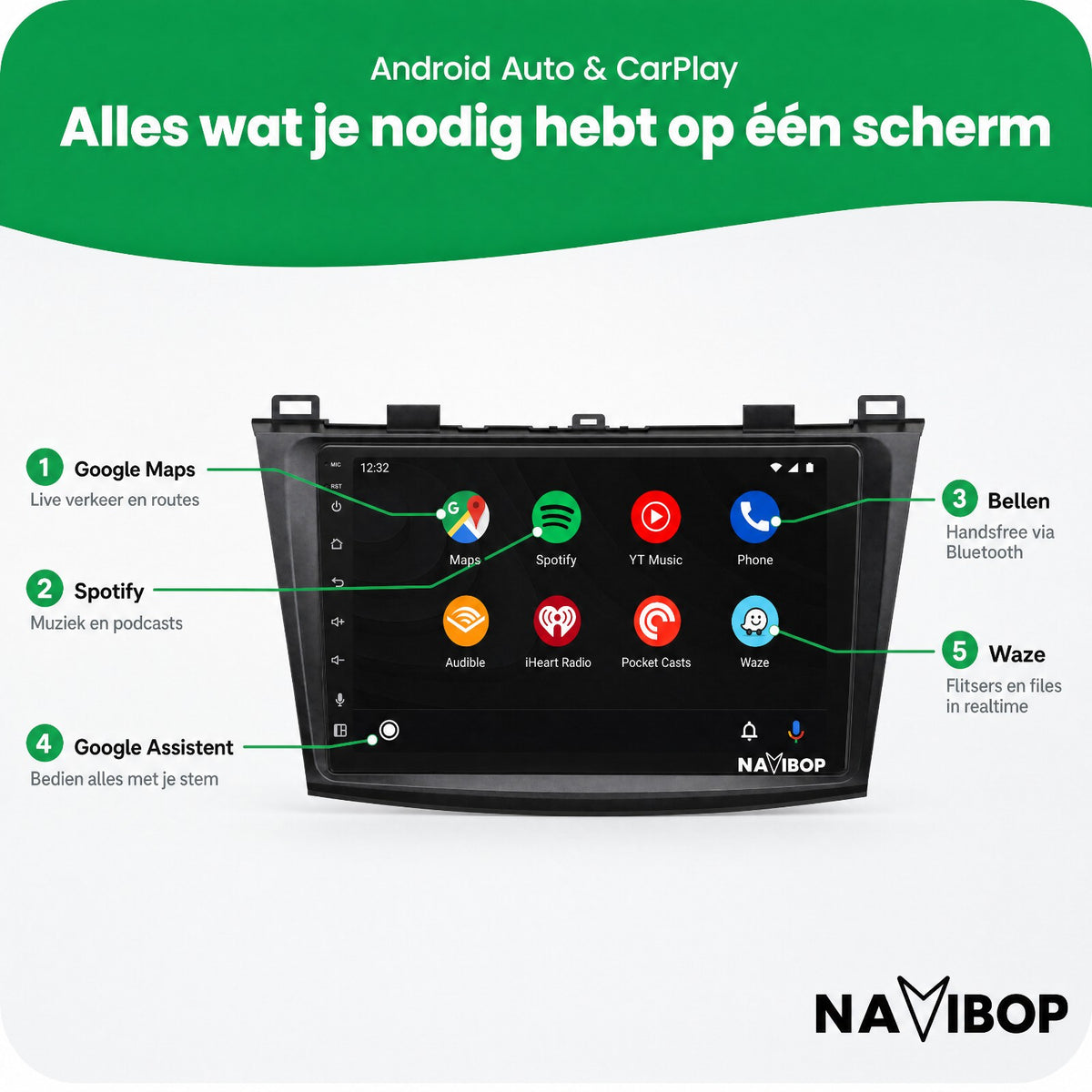 Mazda 3 | Autoradio | Draadloos CarPlay & Android Auto | Android 15 | 2009 t/m 2013