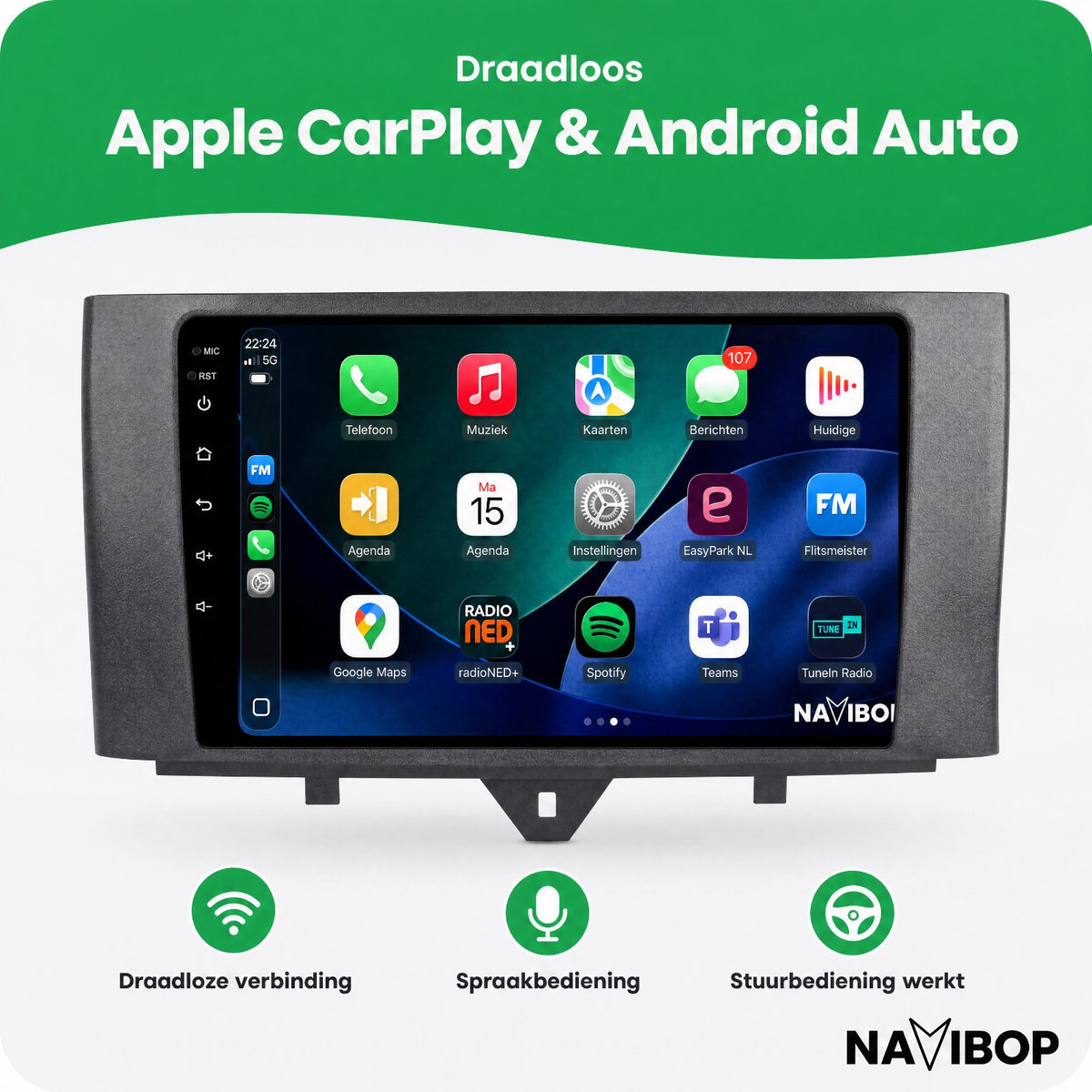Mercedes Benz Smart | Autoradio | Draadloos CarPlay & Android Auto | Android 15 | 2011 t/m 2014