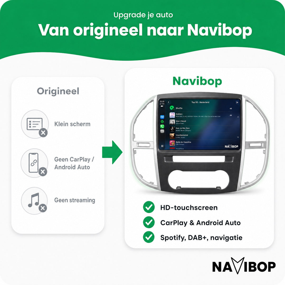 Mercedes Vito Versie 1 | Autoradio | Draadloos CarPlay & Android Auto | Android 15 | 2014 t/m 2022
