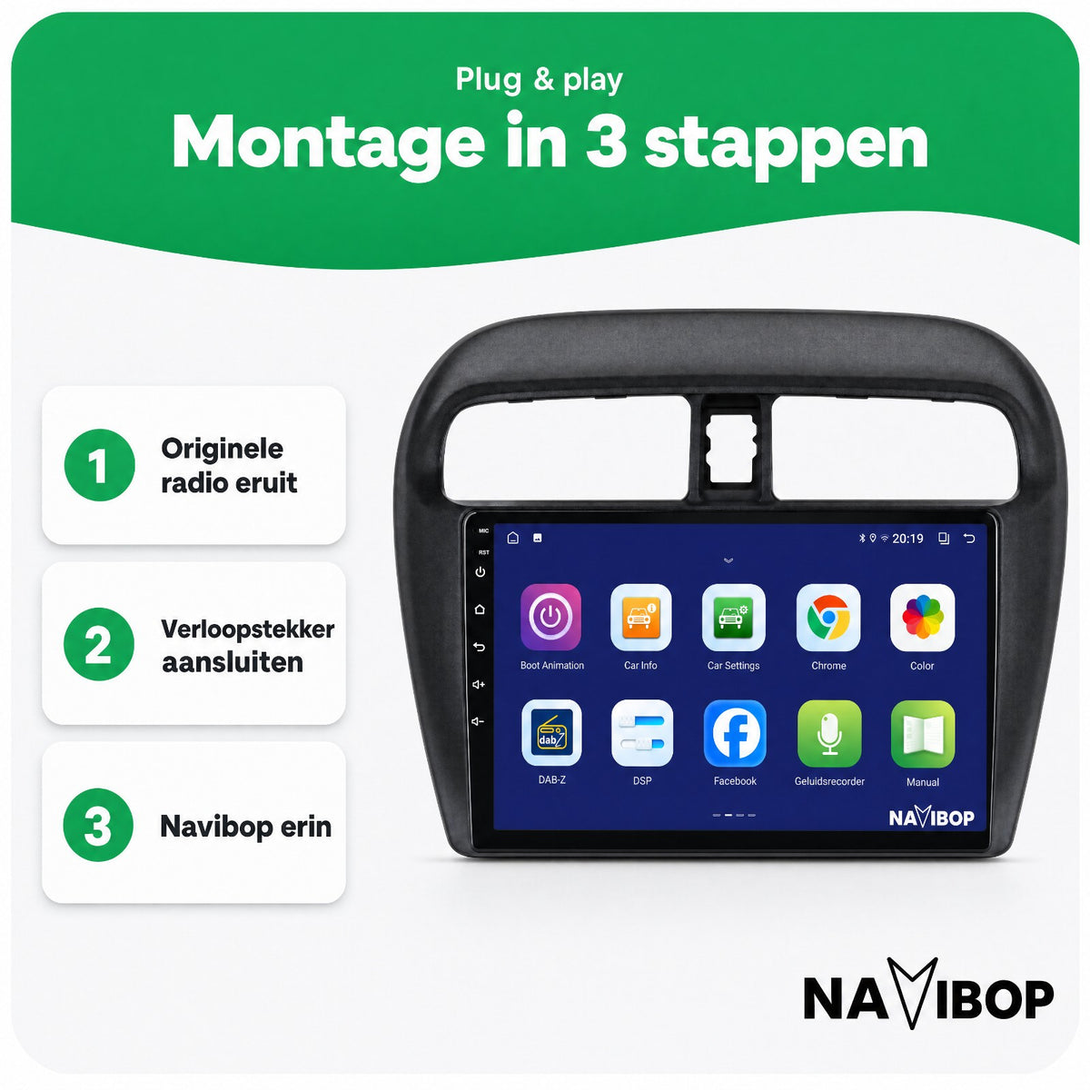 Mitsubishi Mirage Spacestar | Autoradio | Draadloos CarPlay & Android Auto | Android 15 | 2012 t/m 2018